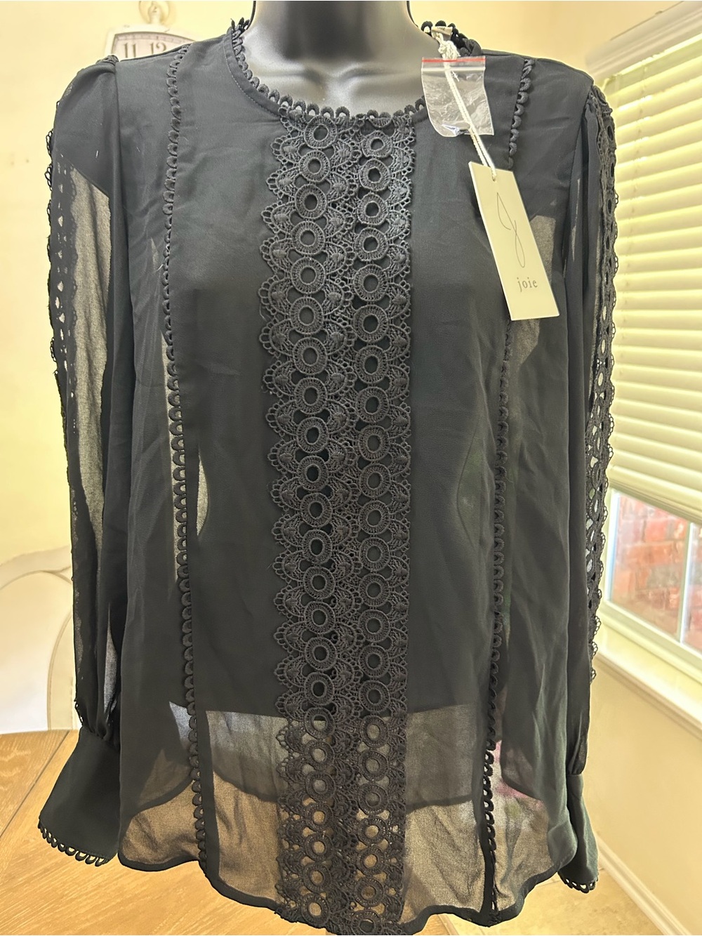 Joie NWT Black Silk Lace Sheer Long Sleeve Blouse Women’s Medium